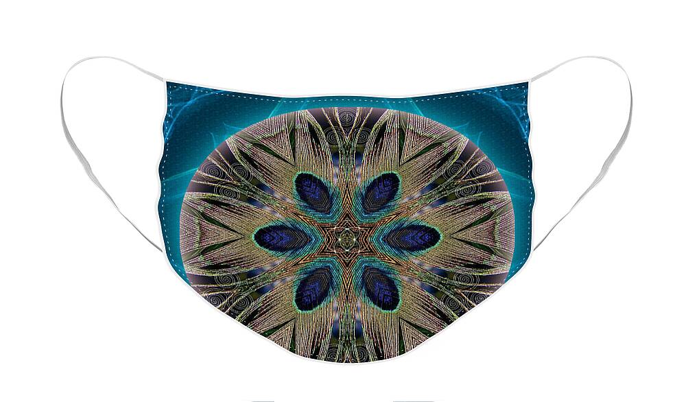 Mandala Face Mask featuring the mixed media Peacock Power by Alicia Kent