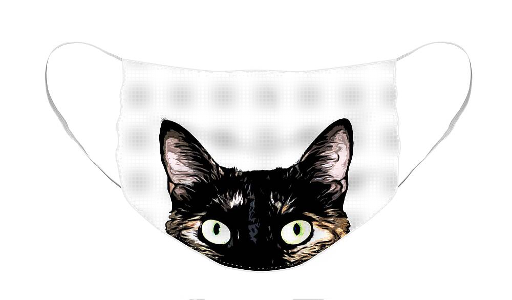 Cat Face Mask featuring the mixed media Peeking Cat by Nicklas Gustafsson