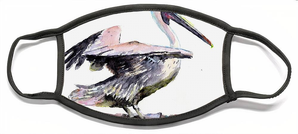 Pelican Face Mask featuring the painting Pelican Landing by Claudia Hafner