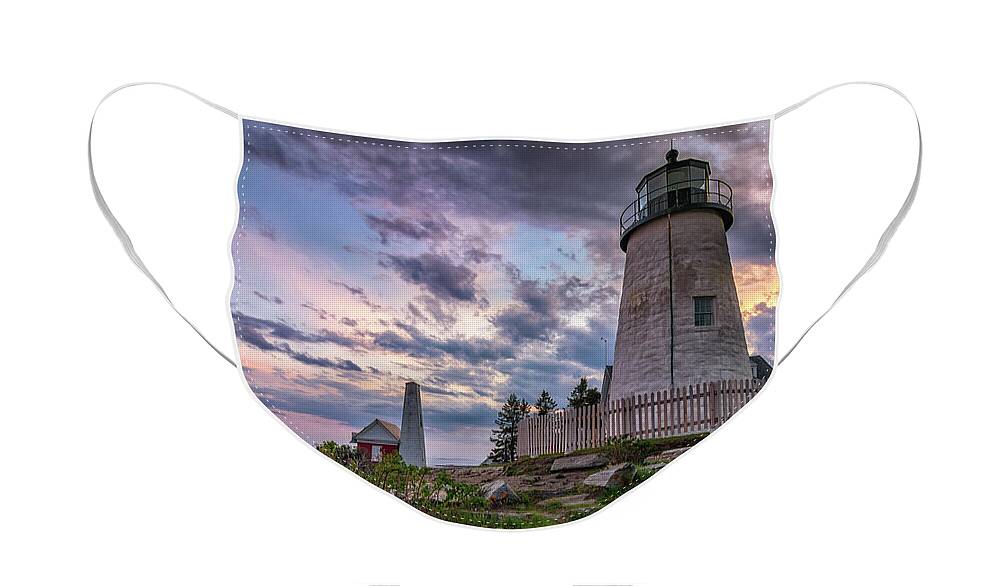 Pemaquid Point Lighthouse Face Mask featuring the photograph Pemaquid Point Lighthouse at Sundown by Kristen Wilkinson