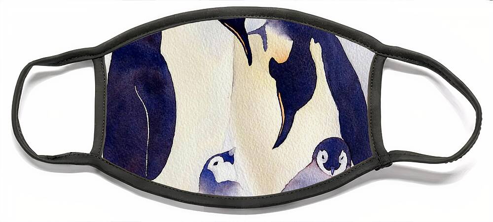 Penguin Face Mask featuring the painting Penguin Family by Laurel Best