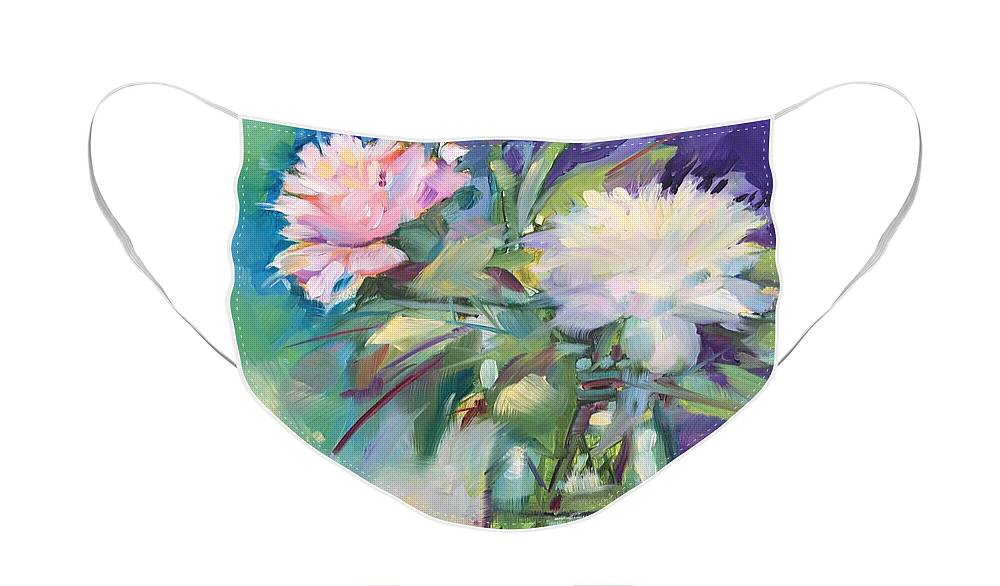 Peonies Face Mask featuring the painting Peonies in jar by Rebecca Matthews