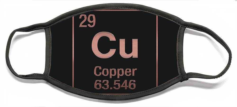 'the Elements' Collection By Serge Averbukh Face Mask featuring the digital art Periodic Table of Elements - Copper - Cu - Copper on Black by Serge Averbukh