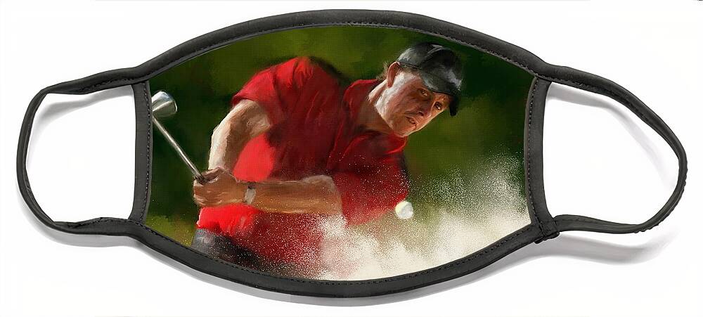 Golf Face Mask featuring the painting Phil Mickelson - Lefty in Action by Colleen Taylor