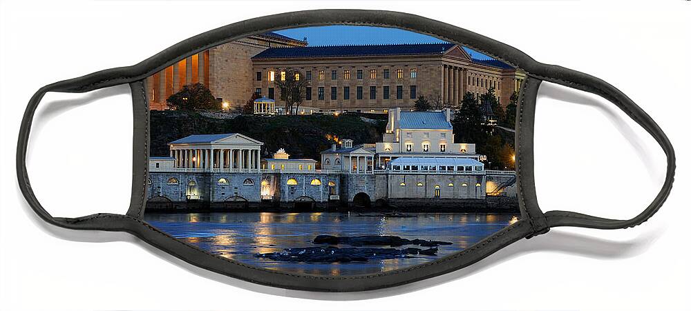 Philadelphia Face Mask featuring the photograph Philadelphia Art Museum and Fairmount Water Works by Gary Whitton