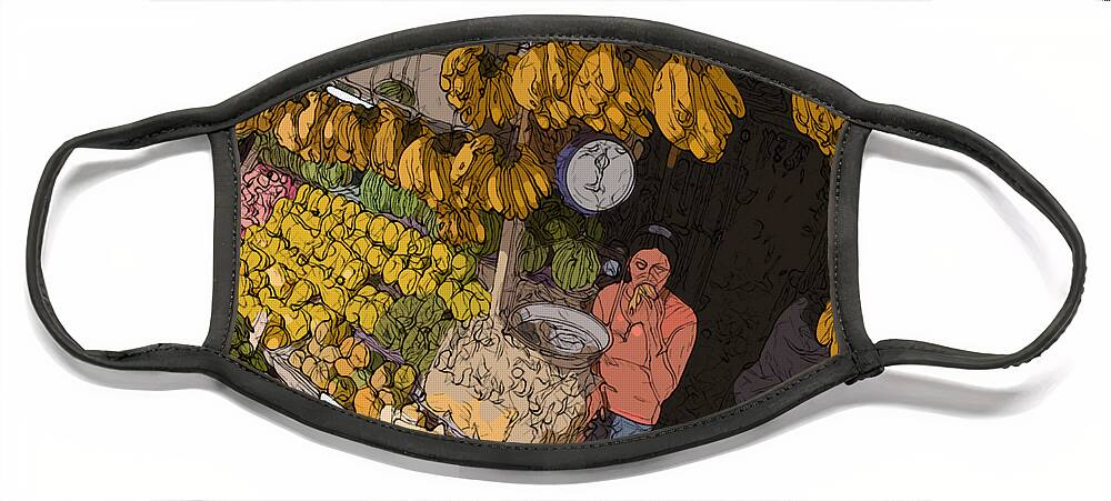 Philippines Face Mask featuring the painting Philippines 3575 Saging Sales Lady by Rolf Bertram