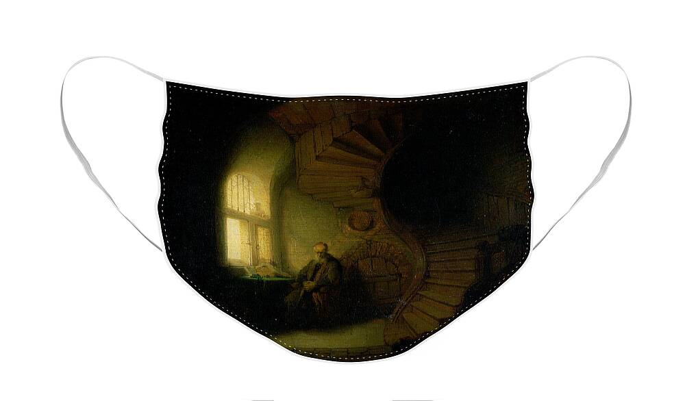 Rembrandt Face Mask featuring the painting Philosopher in Meditation by Rembrandt