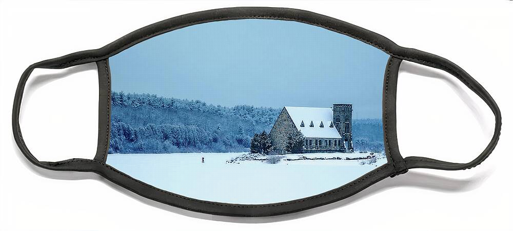 Wachusett Reservoir West Boylston W Ma Mass Massachusetts New England Photographer Thin Ice Outside Outdoors Nature Natural Snow Snowy Winter Blue Hour Old Stone Church Architecture Trees Landscape Brian Hale Brianhalephoto Face Mask featuring the photograph Photographer on Thin Ice by Brian Hale