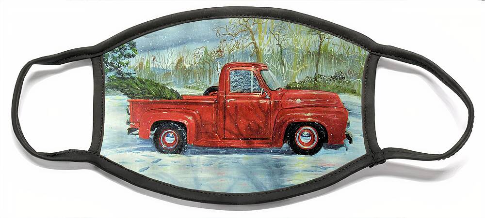 Truck Face Mask featuring the painting Picking Up the Christmas Tree by Nicole Angell