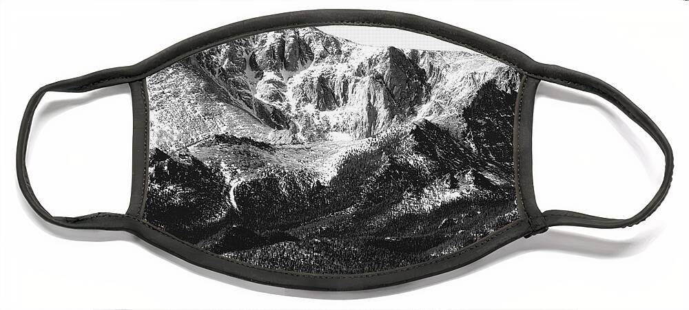 Bald Mountain Face Mask featuring the photograph Pikes Peak Black and White in Wintertime by Steven Krull