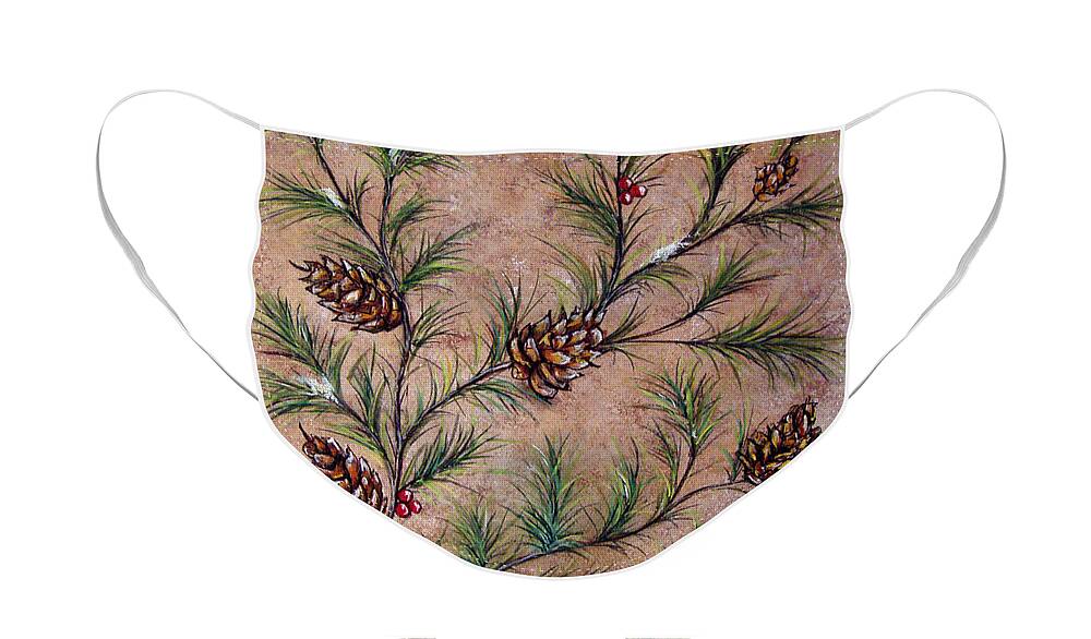 Acrylic Face Mask featuring the painting Pine Cones and Spruce Branches by Nancy Mueller