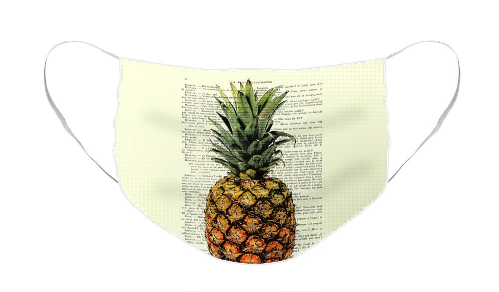 Pineapple Face Mask featuring the digital art Pineapple in color illustration by Madame Memento