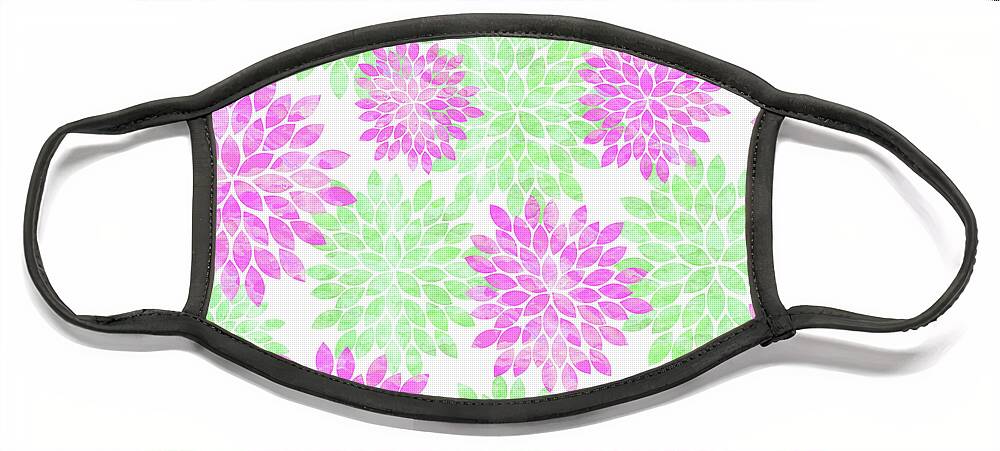 Graphic-design Face Mask featuring the digital art Pink And Green Flowers by Sylvia Cook