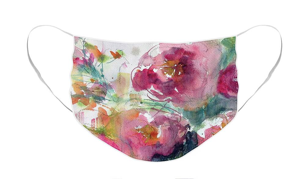 Watercolor Face Mask featuring the painting Pink Pops by Judith Levins