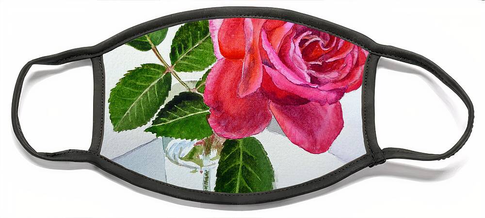 Rose Face Mask featuring the painting Pink Rose by Irina Sztukowski