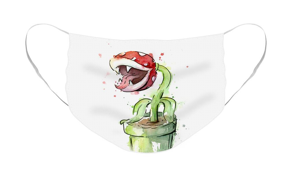 Piranha Face Mask featuring the painting Piranha Plant Watercolor by Olga Shvartsur