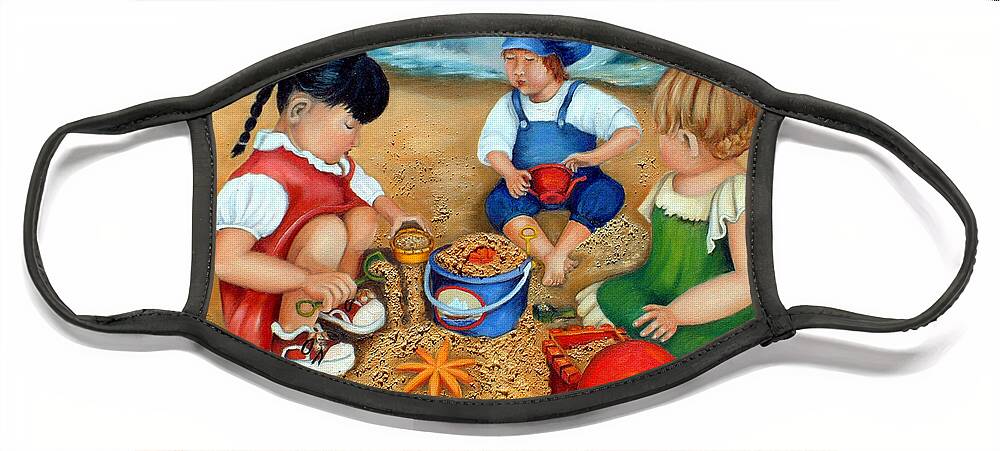 Beach Face Mask featuring the painting Playtime at the Beach by Portraits By NC