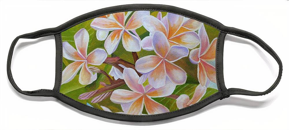 Plumeria Face Mask featuring the painting Plumeria by Angeles M Pomata