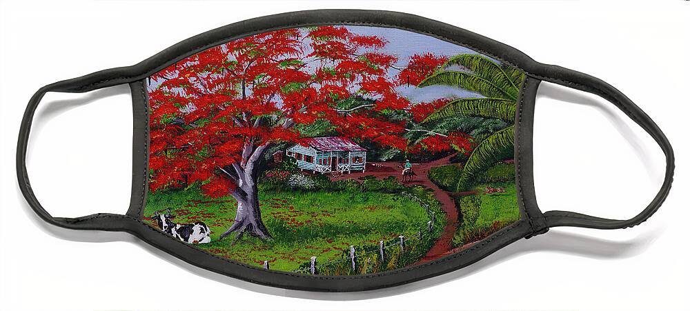 Flamboyant Tree Face Mask featuring the painting Poinciana Blvd by Luis F Rodriguez