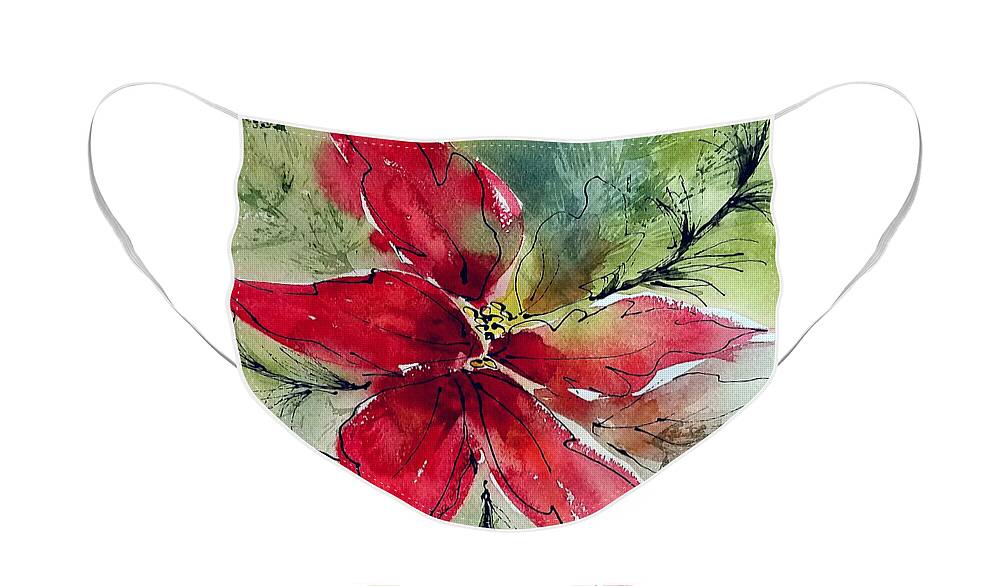Poinsettia Face Mask featuring the painting Poinsettia Abstraction by Lisa Debaets