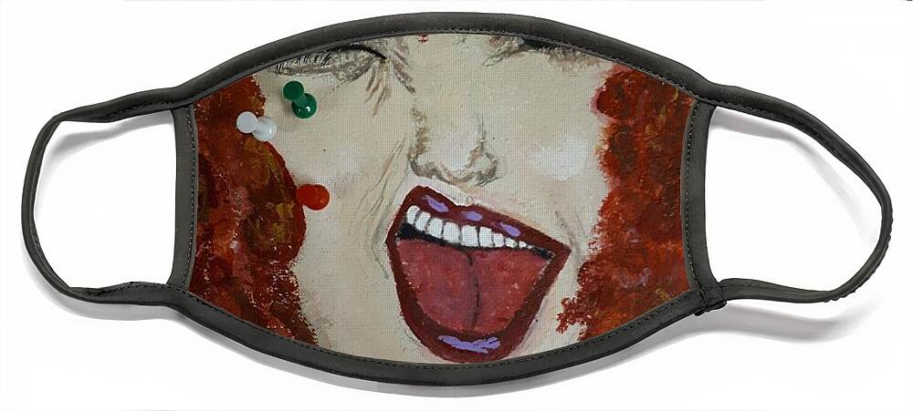 Acrylic Face Mask featuring the painting Poke em quirky redhead by Lisa Koyle