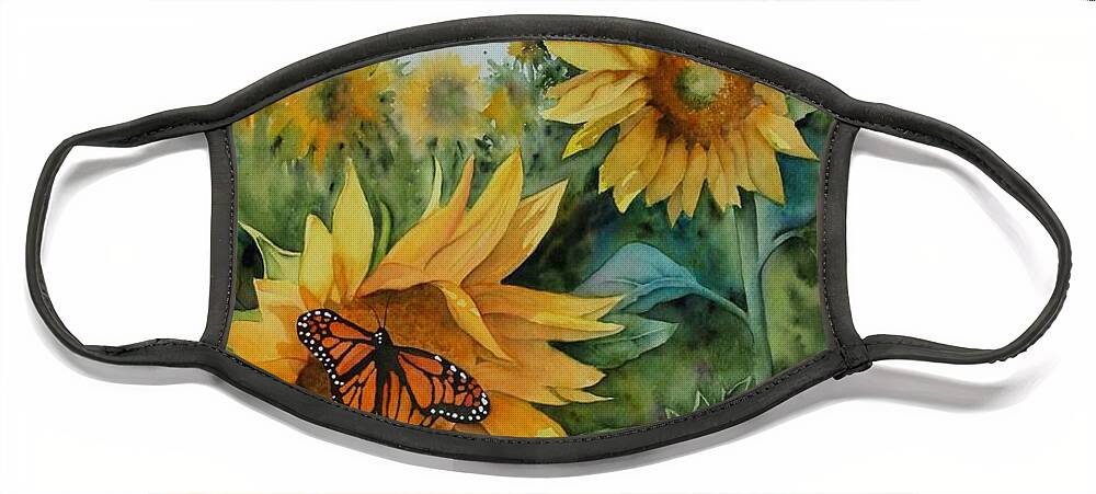 Sunflowers Face Mask featuring the painting Pollinators by Kelly Miyuki Kimura