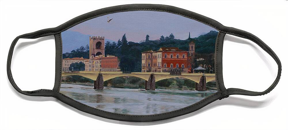 Acrylic Face Mask featuring the painting Ponte Vecchio landscape by Lynne Reichhart