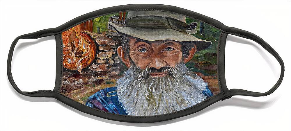 Hillbillies Face Mask featuring the painting Popcorn Sutton - Rocket Fuel -White Whiskey by Jan Dappen