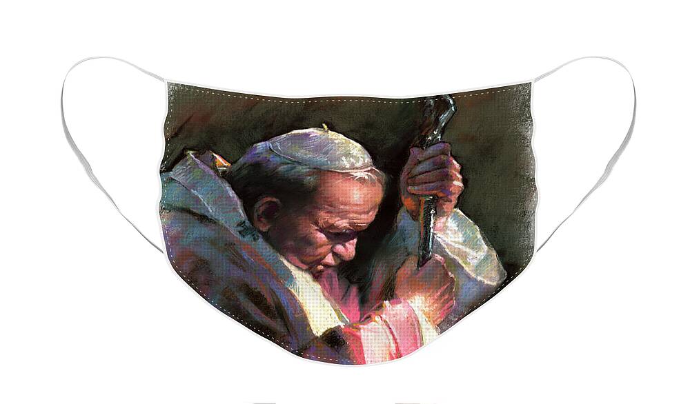 Portrait Face Mask featuring the pastel Pope John Paul II by Ylli Haruni
