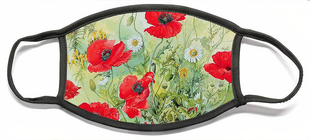 #faatoppicks Face Mask featuring the painting Poppies and Mayweed by John Gubbins