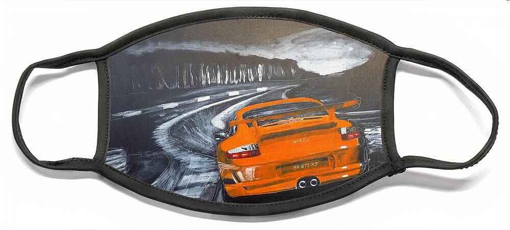 Porsche Face Mask featuring the painting Porsche GT3 @ Le Mans #3 by Richard Le Page