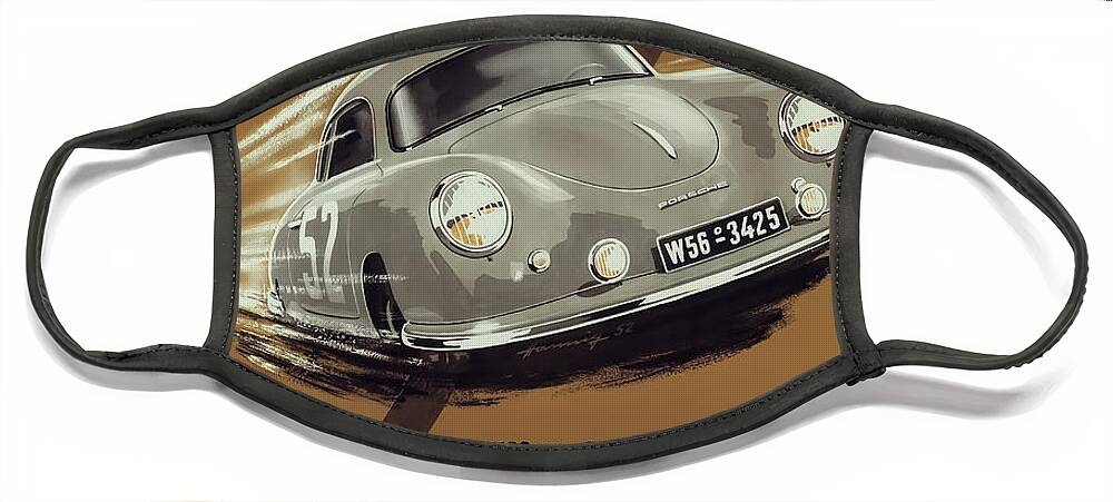 Porsche Face Mask featuring the digital art Porsche Nurburgring 1950s vintage poster by Georgia Fowler