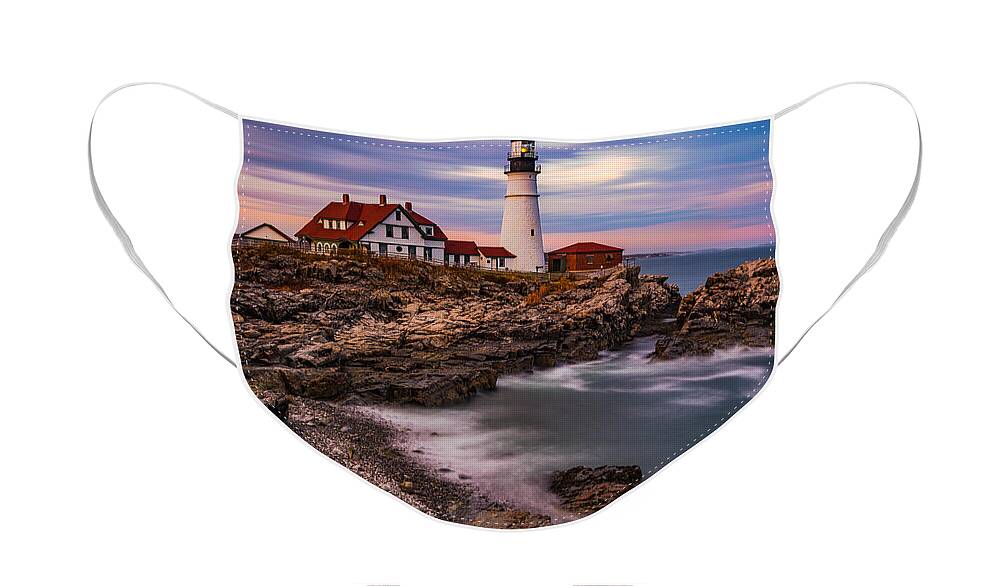 Sunset Face Mask featuring the photograph Portland Head by Darren White