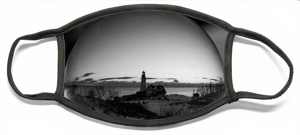 Black And White Face Mask featuring the photograph Portland Headlight Globe by Darryl Hendricks