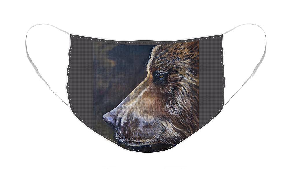 Bear Face Mask featuring the painting Portrait of a Bear by J W Baker