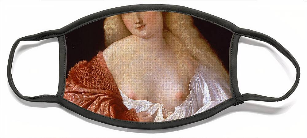 Palma Vecchio Face Mask featuring the painting Portrait of a Woman know as Portrait of a Courtsesan by Palma Vecchio