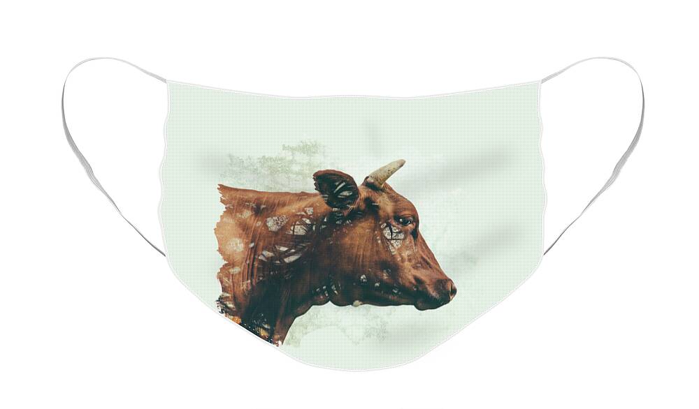 Cow Wildlife Animal Abstract Friend Face Mask featuring the digital art Portrait of Bess by Katherine Smit
