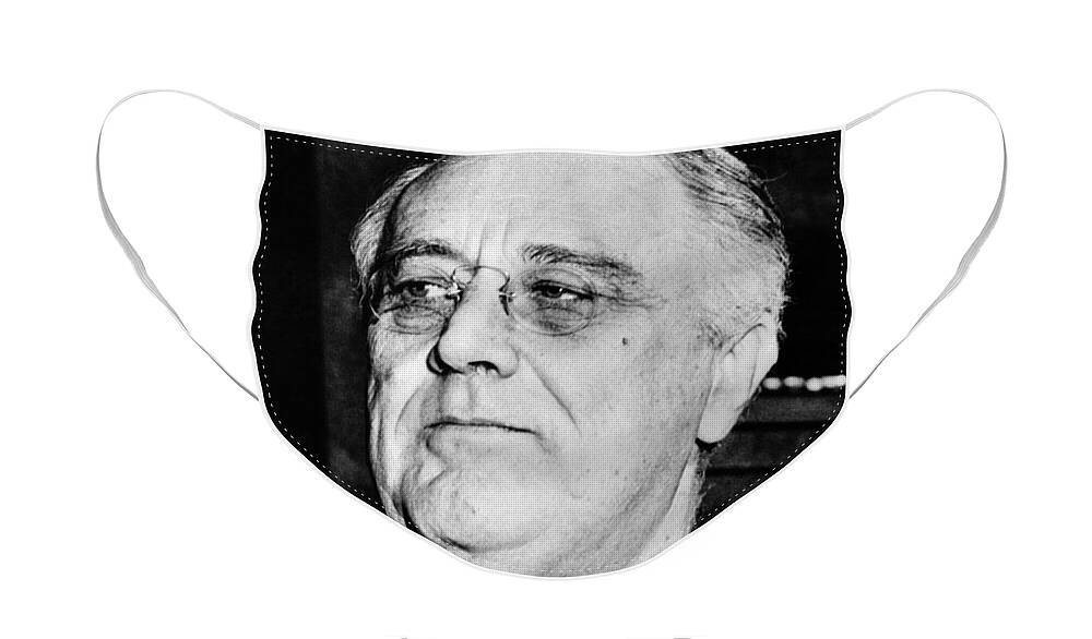 Franklin Roosevelt Face Mask featuring the photograph President Franklin Delano Roosevelt by War Is Hell Store