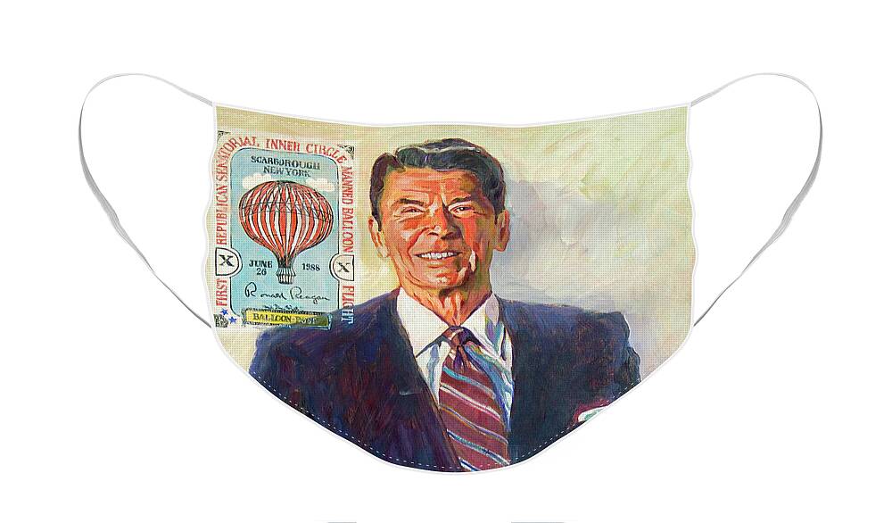 Presidents Face Mask featuring the painting President Reagan Balloon Stamp by David Lloyd Glover