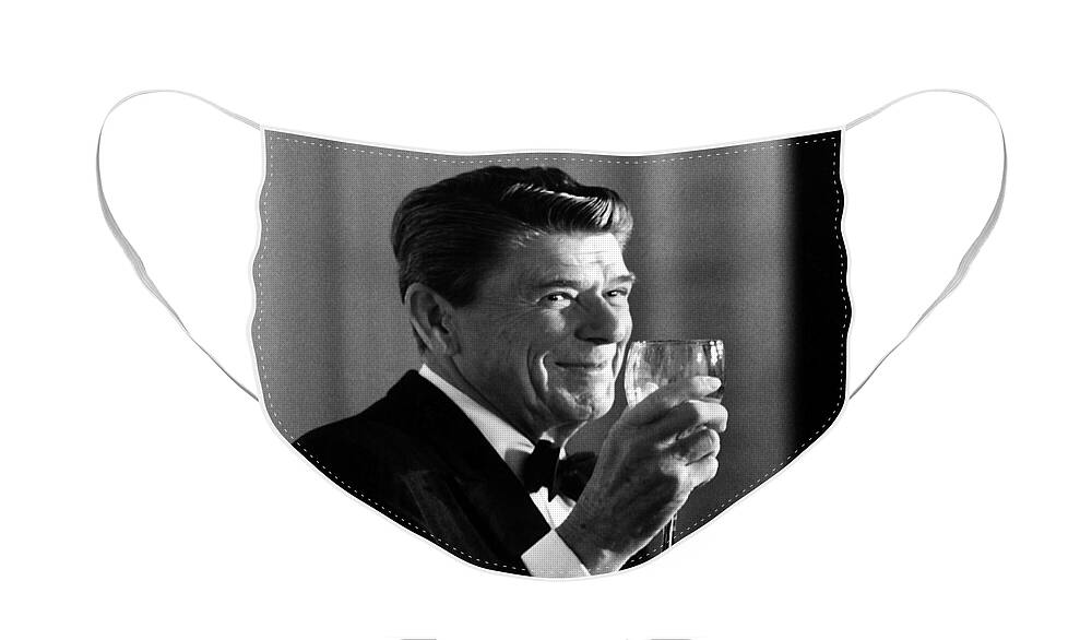 Ronald Reagan Face Mask featuring the painting President Reagan Making A Toast by War Is Hell Store