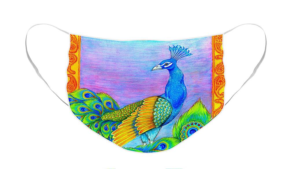 Peacock Face Mask featuring the drawing Pretty Peacock by Rebecca Wang