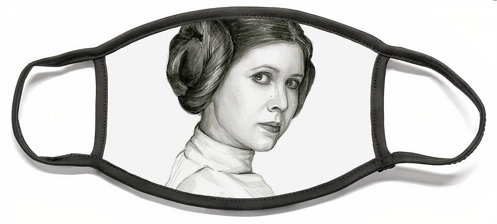 #faatoppicks Face Mask featuring the painting Princess Leia Watercolor Portrait by Olga Shvartsur