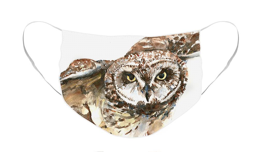 Owl Face Mask featuring the painting Pueo Hawaiian Owl by Claudia Hafner