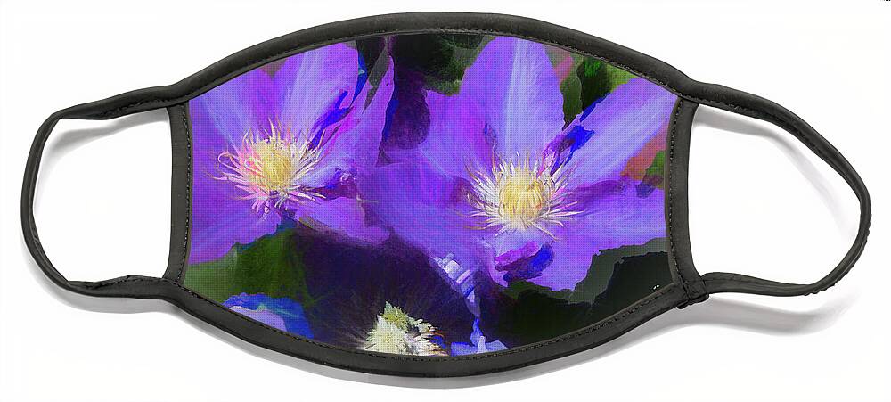 Flower Impressions Face Mask featuring the photograph Purple Clementis by Natalie Rotman Cote