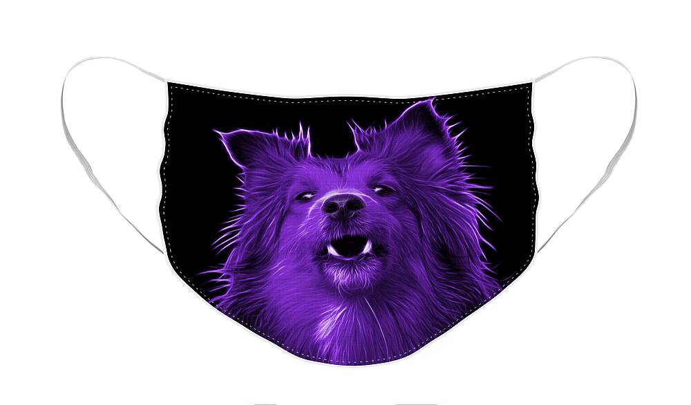 Sheltie Face Mask featuring the painting Purple Sheltie Dog Art 0207 - BB by James Ahn