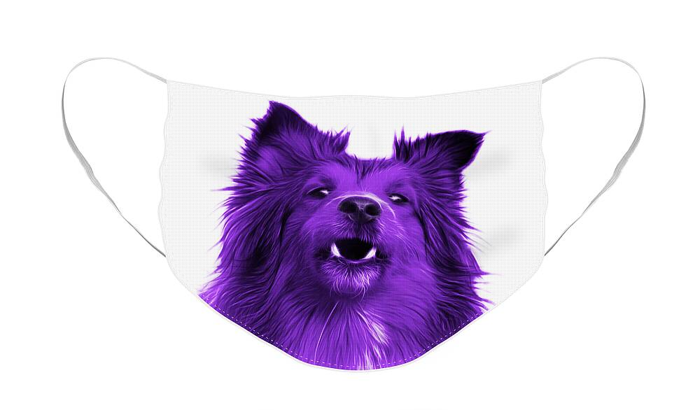 Sheltie Face Mask featuring the painting Purple Sheltie Dog Art 0207 - WB by James Ahn
