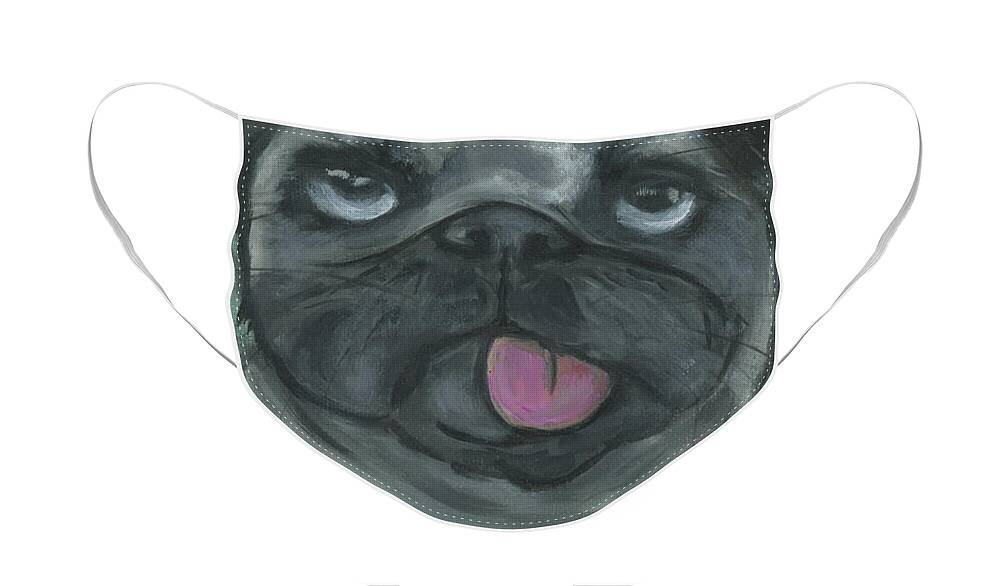 Boston Terrier Face Mask featuring the painting Put a Bow on It by Robin Wiesneth