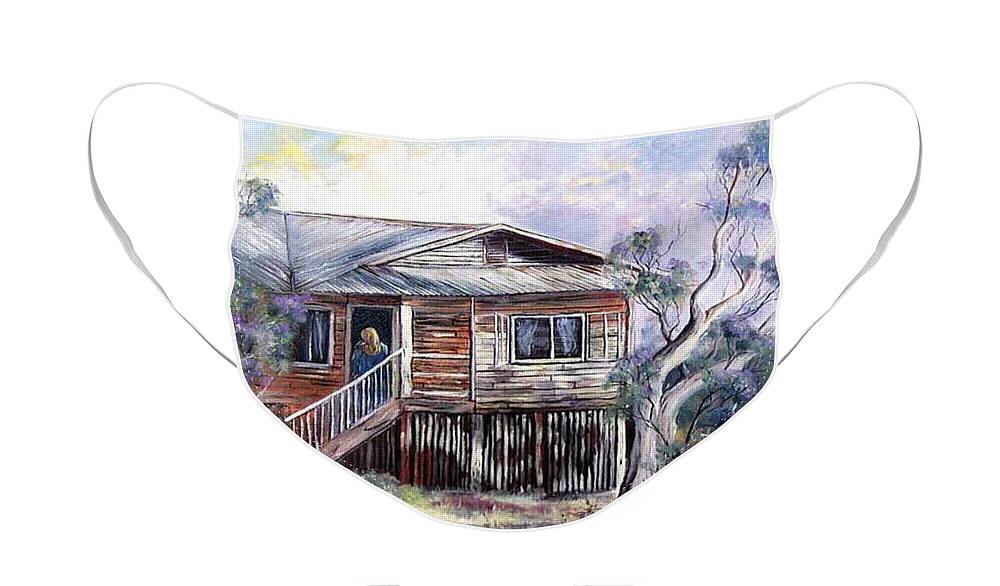 Queenslander Style Face Mask featuring the painting Queenslander style house, Cloncurry. by Ryn Shell
