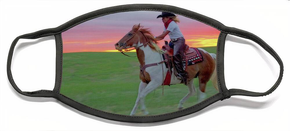 Horse Face Mask featuring the photograph Racing the Sunset by Amanda Smith