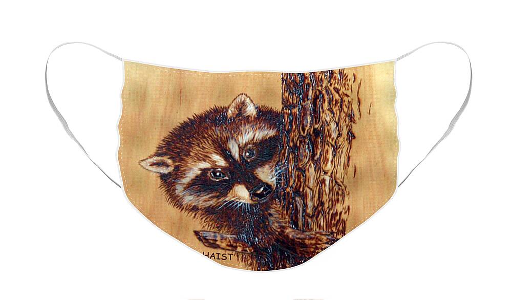  Face Mask featuring the pyrography Racoon 2Pillow/bag by Ron Haist